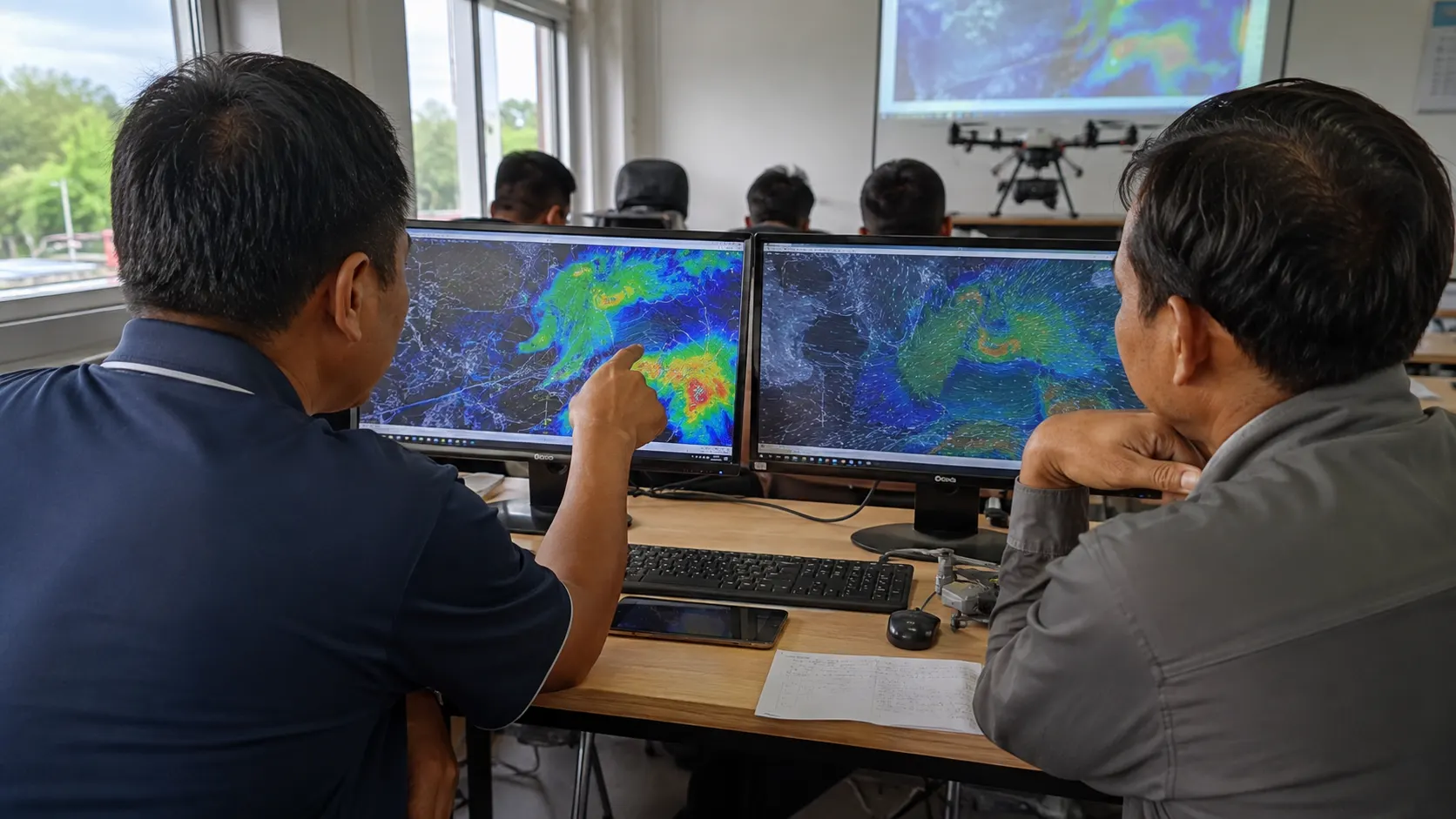 ผู้เรียนบันทึกข้อมูลอากาศและเหตุผลสำหรับการบรีฟ